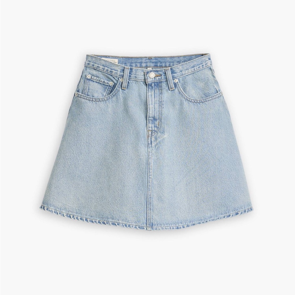 NWT Levi's Premium High-Rise A-Line Flounce Mini Denim Skirt Blue-Medium Wash 25 - Picture 7 of 15